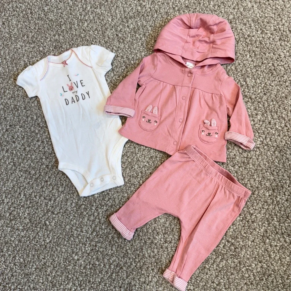 Carters Baby Girls 3 Piece Bunny Set Pink White I Love My Daddy Size 3 Months